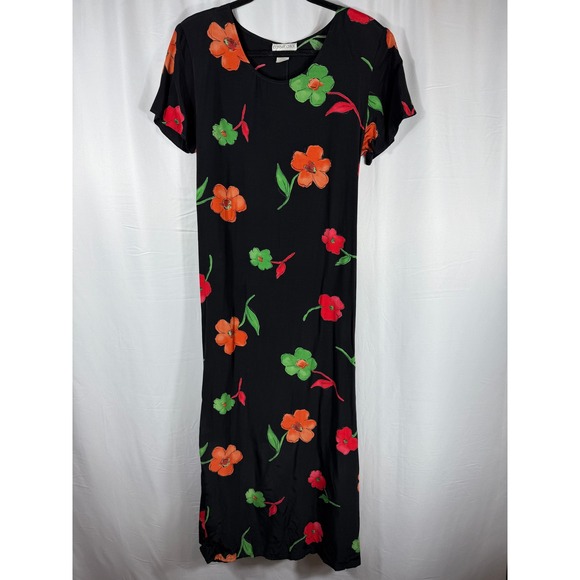 Connie Dresses & Skirts - Connie Choi Vintage Y2K Black Floral Maxi Dress Short Sleeve Casual Summer Small